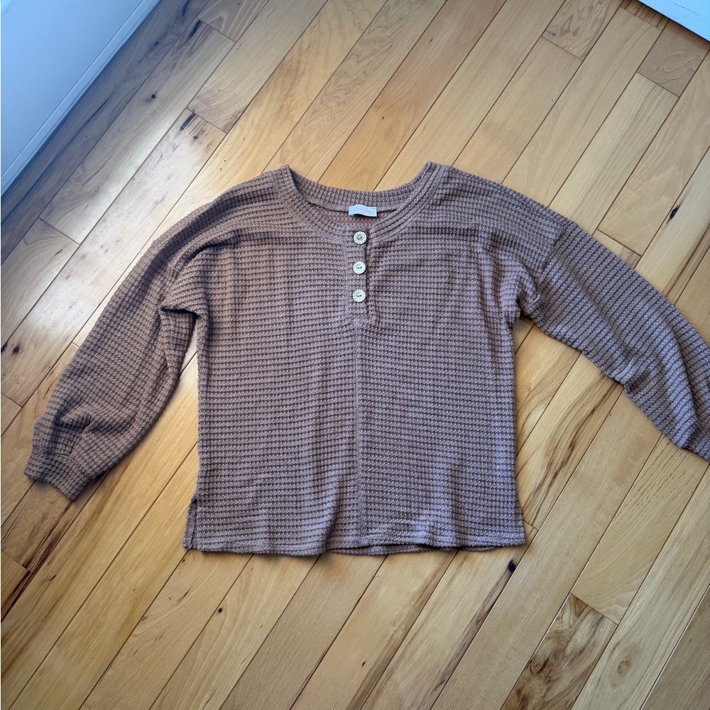 Pink Lily Brown Waffle Knit Sweater